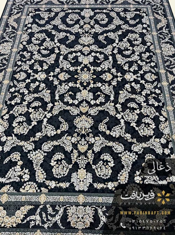 فرش طرح شکوفه 700 شانه تراکم 2550 ذغالی